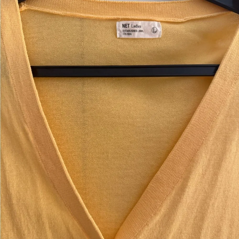Net Yellow V-Neck Cardigan Sweater L